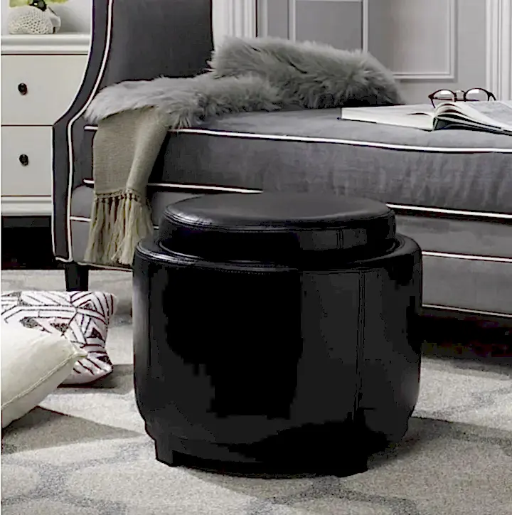 Round Leather Ottoman