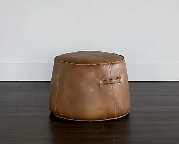 Round Leather Ottoman