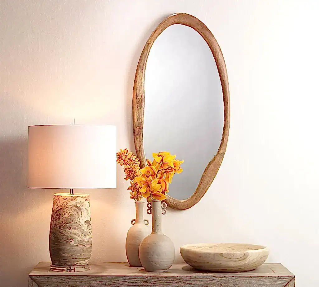Natural Wood Oval Mirror